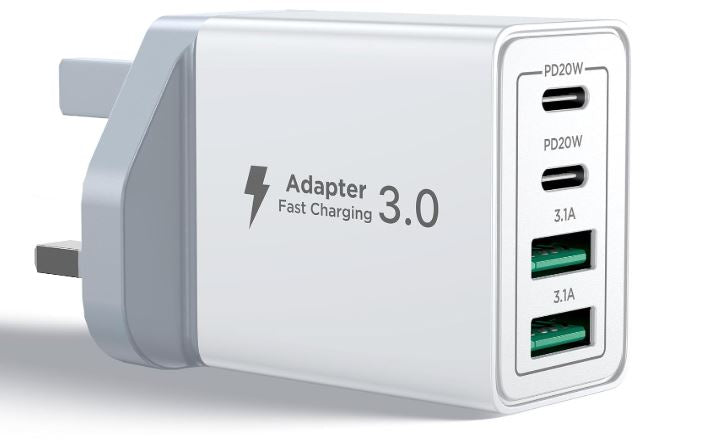40W USB-C Fast Charger Plug – 4-Port PD & QC Multi USB Wall Adapter for iPhone, Samsung & More (UK Plug)