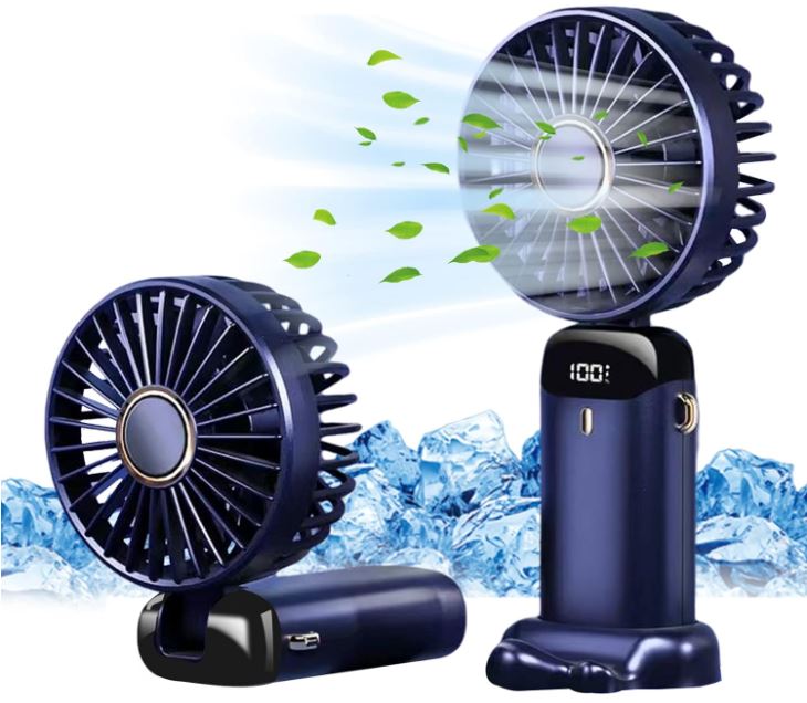 5-Speed Portable Handheld USB Fan – Foldable Mini Cooling Fan with LED Display & Rechargeable Battery